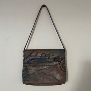 Artistic Brown Leather Shoulder Bag